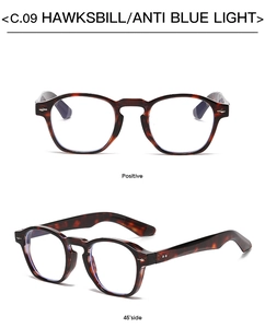 Detail view of tortoiseshell round frames with anti-blue light lenses at a 45-degree angle