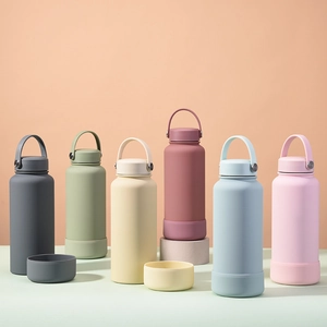 1L large capacity stainless steel insulated water bottles in various Morandi colors with handles