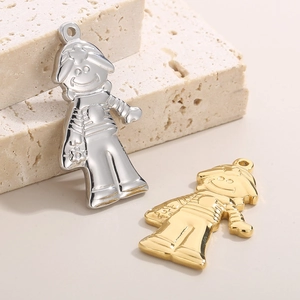 Punk style stainless steel boy and girl pendants in polished gold and silver finishes