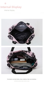Macro view of travel bag interior with large capacity and multi-pocket compartments