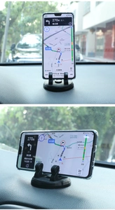Car dashboard phone mount with 360-degree rotation showing vertical and horizontal views