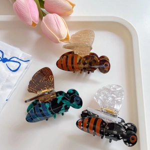 Pinces à cheveux abeille en acétate aux motifs ambrés et marbrés pour femmes