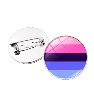 Broche circulaire en métal à rayures arc-en-ciel avec fermoir argenté au dos