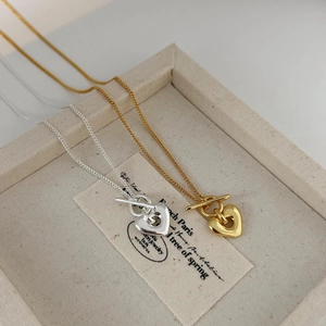 925 Sterling silver heart necklaces with OT toggle clasp in gold and silver finish