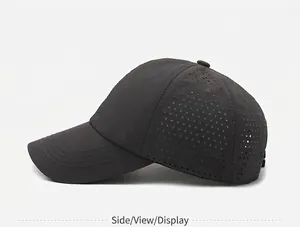Dettaglio cappellino grigio scuro ad asciugatura rapida con fori di ventilazione tagliati al laser
