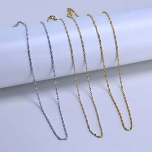 Detailed close-up of S925 sterling silver water wave twisted chains in four metallic tones
