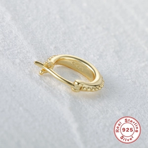 Minimalist S925 sterling silver beaded hoop earrings in gold with fine metal texture