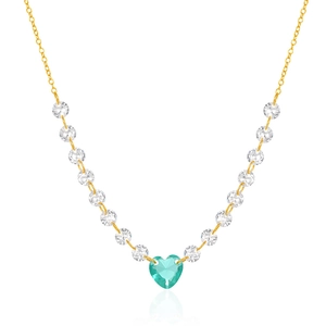 Close-up of gold S925 sterling silver necklace with turquoise heart pendant and stones