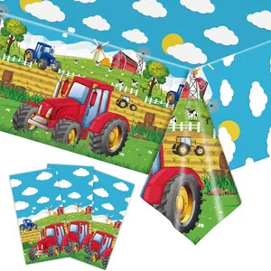Farm Tractor Theme Party Tablecloth Disposable Plastic Rectangle Cartoon For Kids Birthday Decoration
