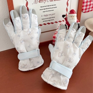 Winter Ski Gloves Cute Cartoon Rabbit Print Waterproof Thickened Warm Outdoor Sports Touch Screen Nylon And Rubber