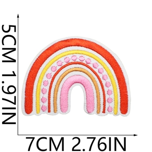 Detailed embroidery texture of rainbow patch measuring 7x5cm for bags and clothing decoration