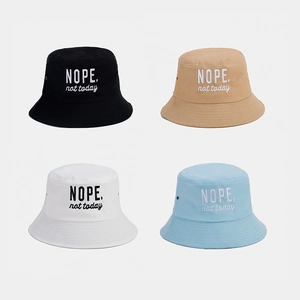 Bucket Hat Cotton Embroidered Letter Sun Protection Breathable Casual Streetwear Flat Top Wide Brim Unisex Accessory