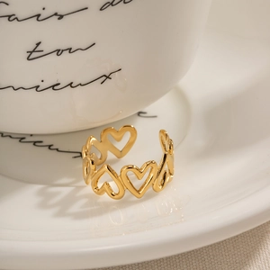 Golden hollow heart-shaped open ring featuring a minimalist retro aesthetic design