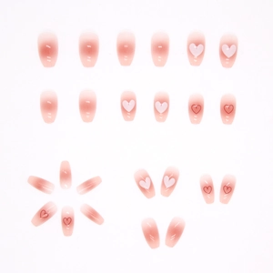24pcs pink gradient coffin press-on nails with sweet heart patterns and glossy finish