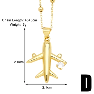 Detailed size map of gold airplane pendant necklace with dimensions 3.0cm x 2.1cm