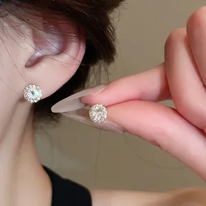 Elegant gold plated silver stud earrings with sparkling round zircon cluster design