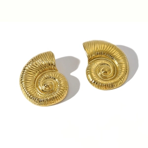 Eleganti orecchini a conchiglia in acciaio inossidabile placcato oro 18K con trama a spirale