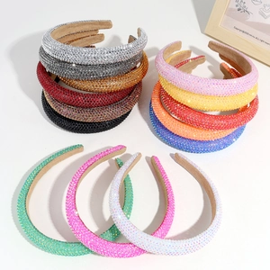 Full Rhinestone Padded Headband Wide Baroque Glitter Hair Band Handmade Sparkly Fashion Accessory For Women