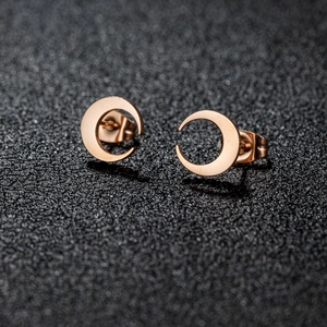 Minimalist crescent moon earrings in rose gold finish with polished geometric design