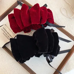 Barrette à cheveux élégante en velours avec rubans en satin rouge vin et noir