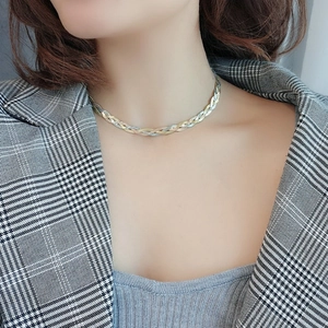 Three-tone braided 18K gold silver and rose gold snake chain choker necklace for women