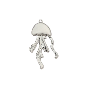 Polished silver stainless steel jellyfish pendant with detailed tentacles and top bail loop