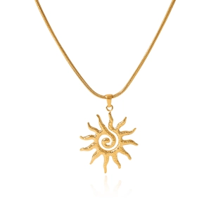 18K gold plated sun totem pendant necklace with stainless steel snake chain for women