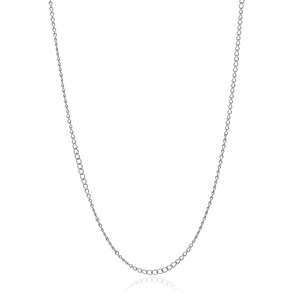 Detail of a minimalist silver 304 stainless steel chain necklace on white background