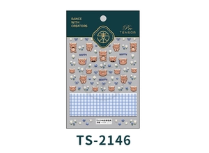 5D embossed nail art stickers featuring blue plaid, cute bears, and white floral patterns