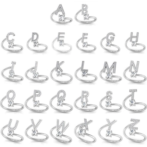 S925 Sterling Silber A-Z Alphabet Ringe Set mit Zirkonia Steinen für Damen