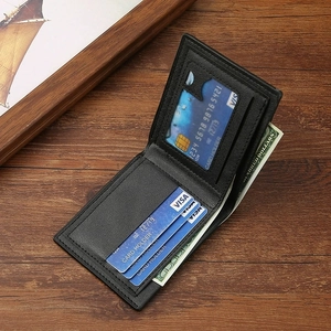 Portafoglio uomo in pelle PU nera con scomparti per carte su base in legno