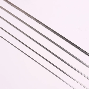 Detailed comparison of five widths for silver herringbone snake chains in polished steel