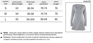 Size chart showing long sleeve bodycon dress dimensions in CM for S, M and L sizes