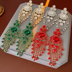 Orecchini Pendenti Nappa Strass Rotondi Vintage Gioielli Rame Con Perno Argento Stile Palazzo Per Donne Lusso