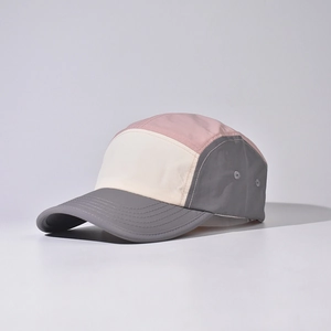 Outdoor 5-panel color-blocked baseball cap with short brim in pink cream and grey