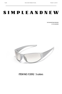 Close-up of Y2K futuristic sunglasses model Y2092 featuring silver frames and gray lenses