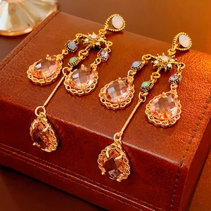 Vintage Tassel Earrings With 925 Sterling Silver Earring Post Alloy Crystal Water Drop Palace Style For Women