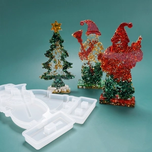 3D Christmas tree snowman and Santa resin silicone molds for DIY crystal craft making