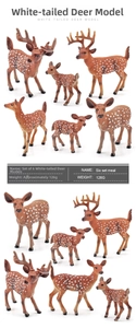 Set of 6 realistic white-tailed deer animal figurines with detailed fur textures