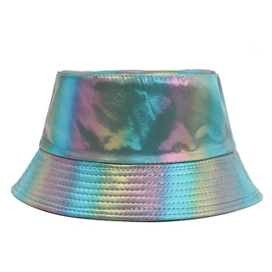 Chapeau bob holographique arc-en-ciel pour hommes et femmes avec fini laser brillant et surpiqûres
