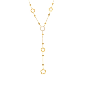 Elegant 5A zircon flower tassel Y-shaped gold necklace in stainless steel