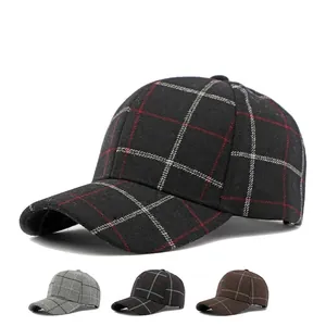 Classic plaid wool baseball cap for men and women featuring a structured curved brim design