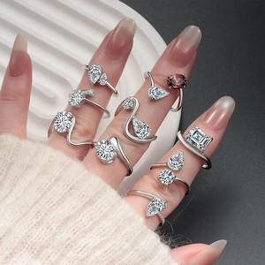 Luxurious S925 sterling silver rings with shiny zirconia and irregular wavy lines design
