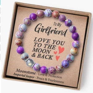 Moonstone and Imperial Jasper beaded bracelet in a gift box for Mother's Day and birthdays