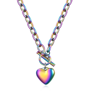 Rainbow PVD heart pendant necklace in stainless steel with a stylish toggle clasp