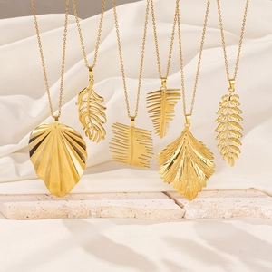 Minimalist Leaf Feather Pendant Necklace Stainless Steel Bohemian Elegant Jewelry For Women