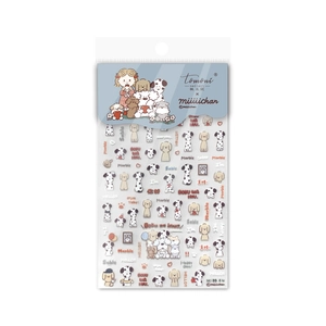 Thin and flexible cartoon dog nail art stickers for DIY decoration on a white background