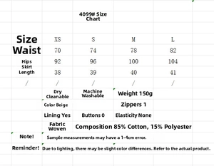 Size chart for embroidered top and skirt set with measurements and care instructions