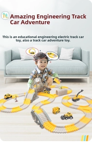 Detail of DIY construction race track toy with realistic bridge and toy excavators