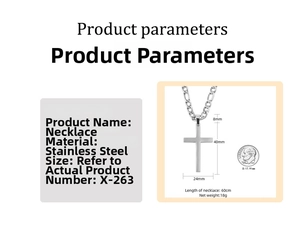 Detailed specs of silver stainless steel cross pendant with 60cm Cuban link chain necklace